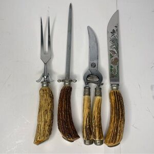 Anton Winger Jr Serving Set Solingen 4 Pc Antler Engraved Turkey Carving Germany